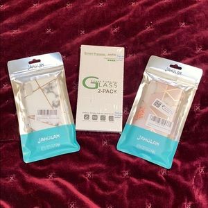 2 iPhone cases and a 2-pack of screen protectors